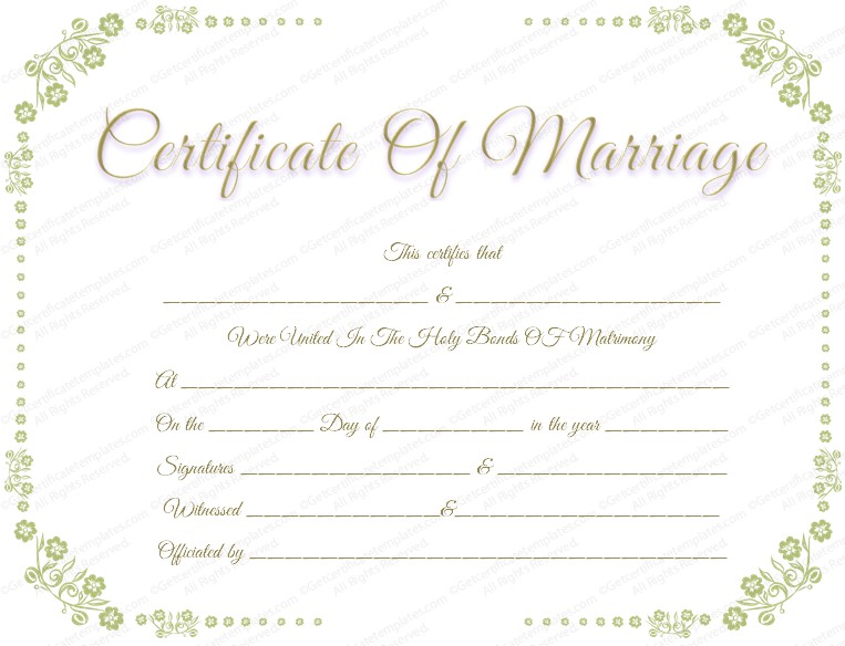 Marriage Certificate Template With Flowers Border Blank Templates Without Borders