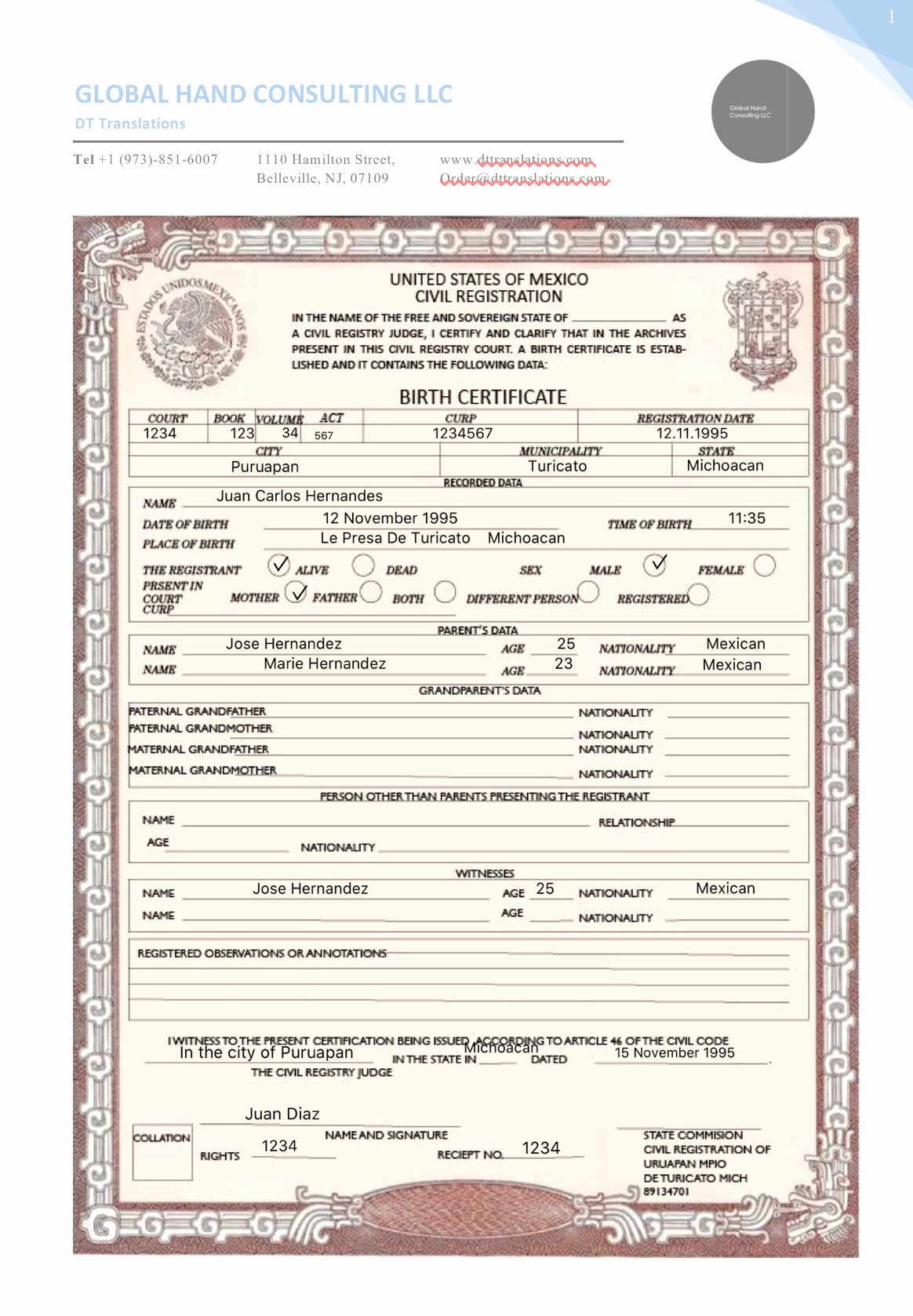 Marriage Certificate Translation Template 3 16 Mexican Birth