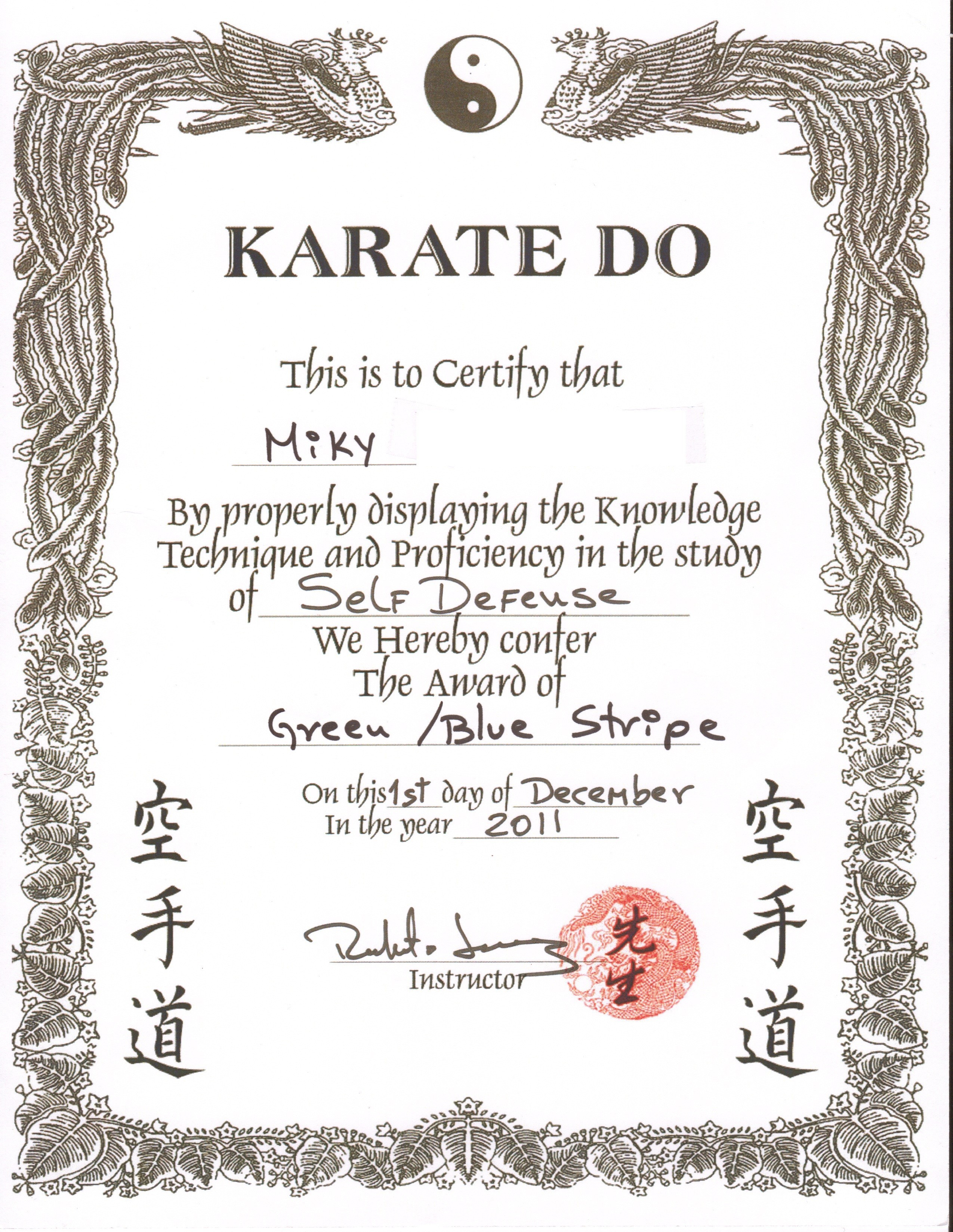 Martial Arts Certificate Template Certificates Karate Templates