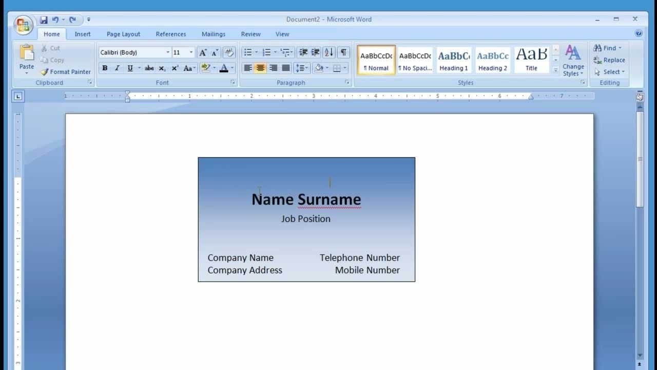 Microsoft Word Making And Printing Business Card 1 2 Youtube For Office 2010