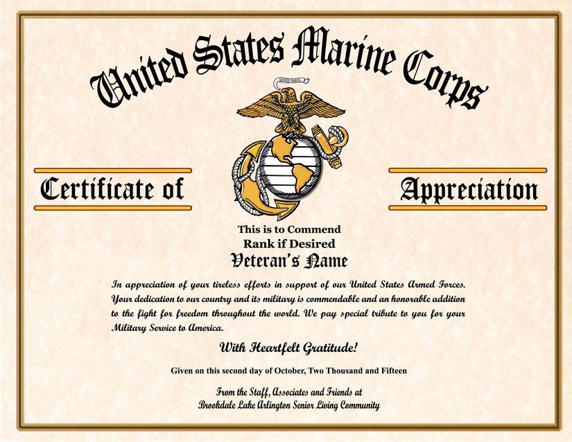 Military Veterans Appreciation Certificates Day