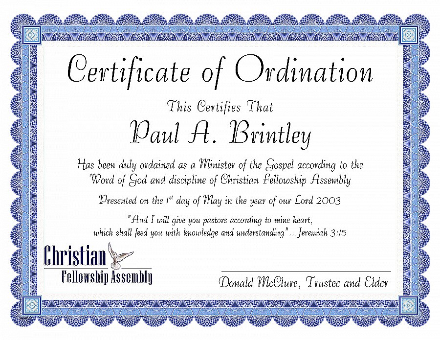 Minister Ordination Certificate Template Deacon License