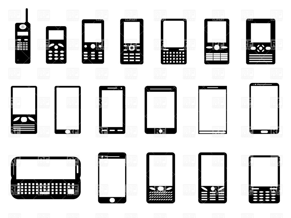 Mobile Phones Smartphones And Tablet Pc Silhouettes Of Gadgets Free Vector