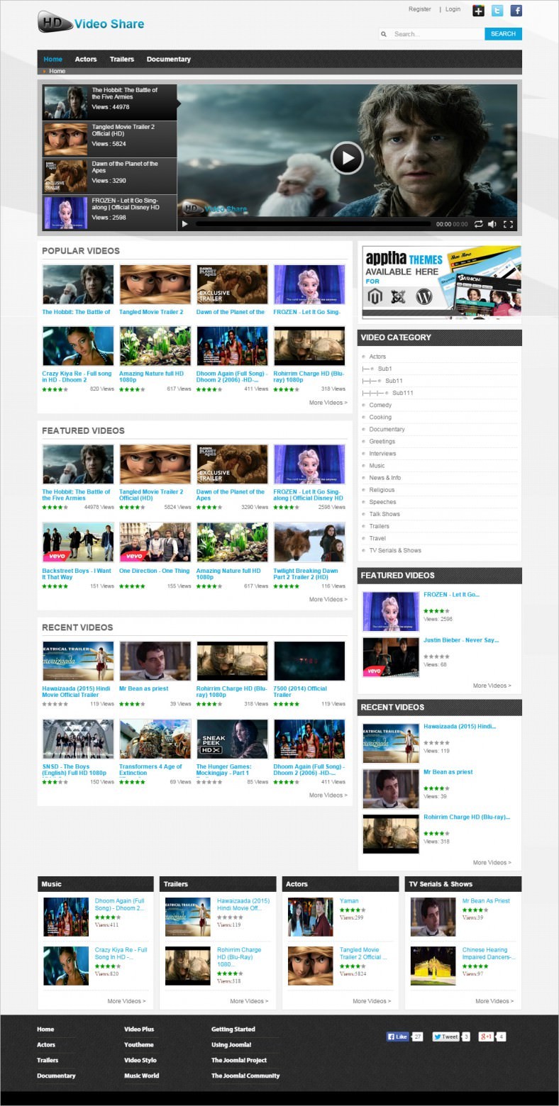 Most Popular Joomla Video Sharing Templates Free Premium Website Template Download