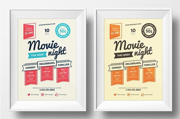 Movie Night Poster Template Flyer Templates Creative Market Film Brochure