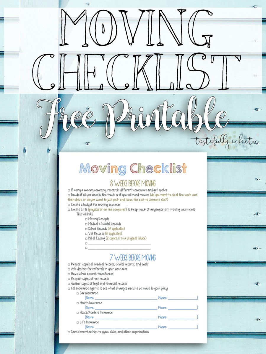 Moving Checklist FREE Printable Tastefully Eclectic