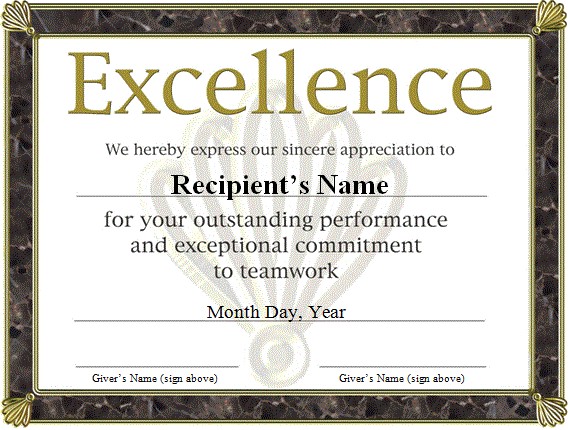 MS Free Word S Employee Of The Year Certificate