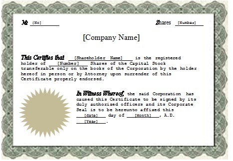 MS Word Stock Certificate Template Excel Templates Free