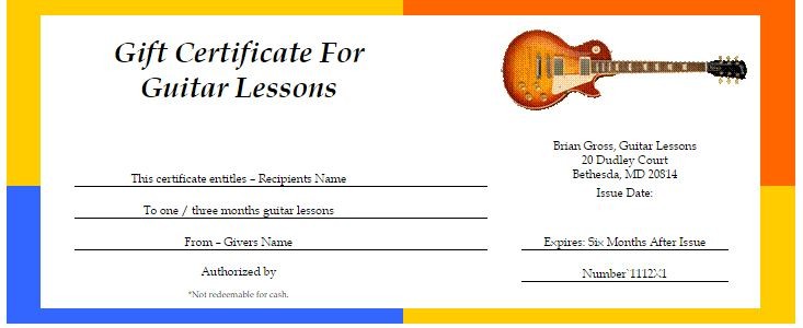 Music Gift Certificate Template Cards Brian Gross