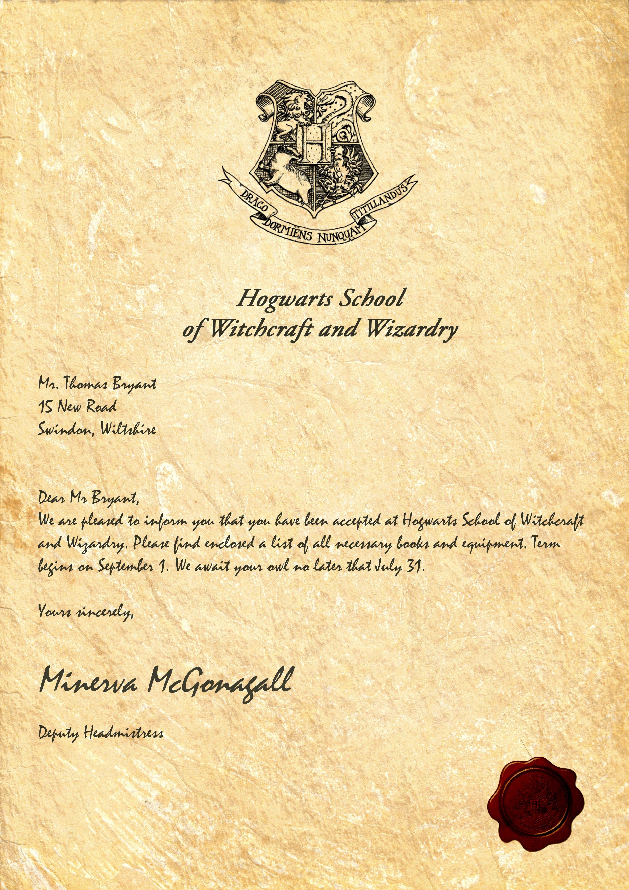 My Hogwarts Acceptance Letter Sadly Owl Died From The Long Fly Make Your Own Diploma