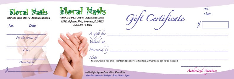 Nail Gift Certificate Template Printable Birthday Certificates