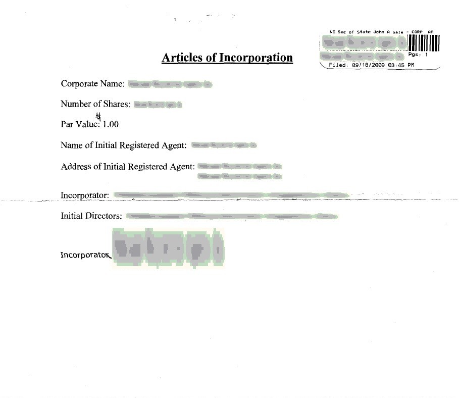 Nebraska Incorporation Registered Agent IncParadise Certificate Of