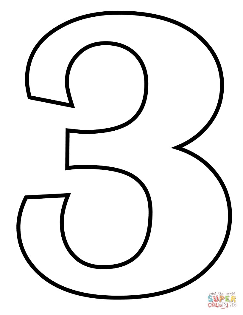 Number 3 Coloring Page Free Printable Pages Numbers