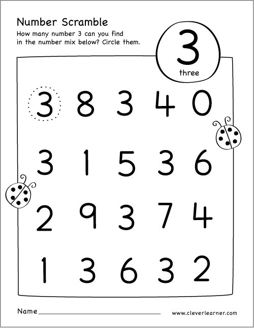 Number Scramble Activity Worksheet For 3 Preschool Children Free Printable