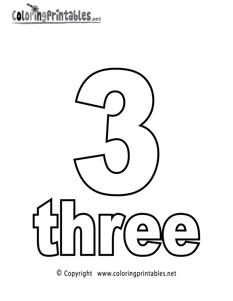 Number Three Coloring Page Printable Numbers Activities Inside 3