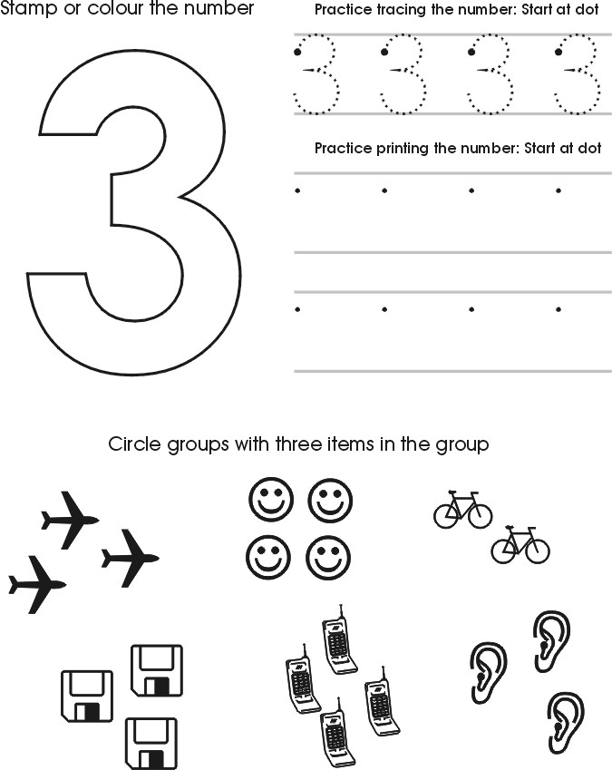 Number Three Worksheet Free Preschool Printable 3