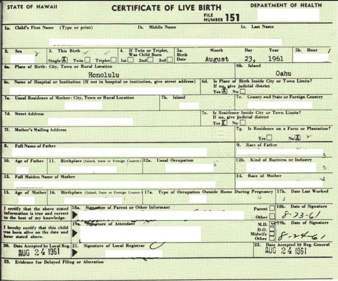 Obama Hawaiian Certificate Of Live Birth S Certificates Template