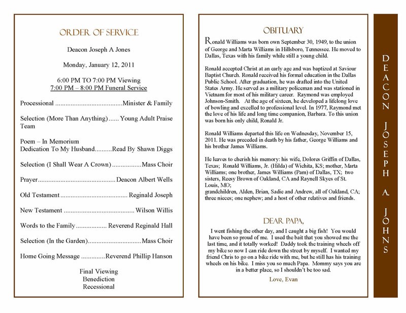Obituary Program Sample Template Memorial Service
