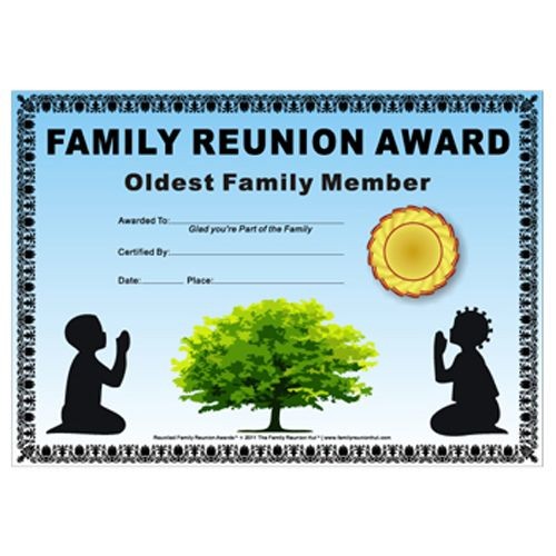 Oldest Family Member Award Kids At Prayer Theme African American Reunion Awards Printables