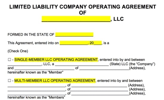 Operating Agreement Template For Org Free