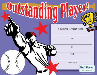 Outstanding Player Award Kid Pointz Baseball Certificates For Kids
