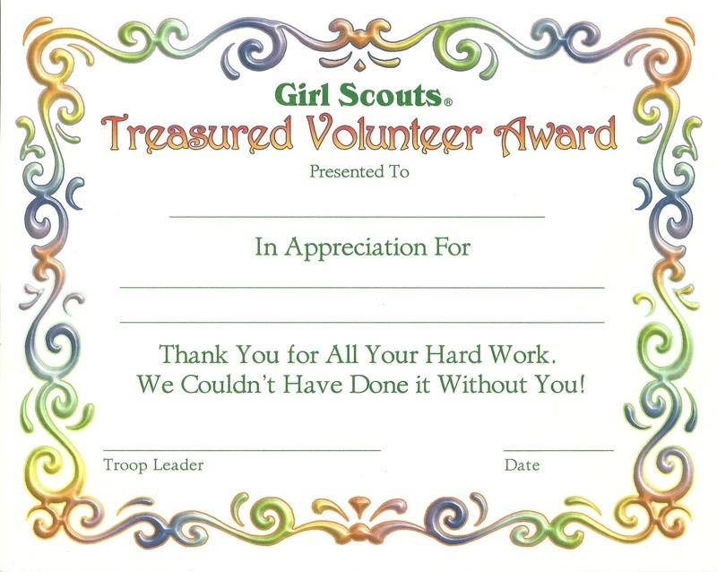 Parent Appreciation Certificates Boy Scout Certificate Of Girl