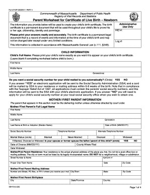 Parent Worksheet For Certificate Of Live Birth Fill Online