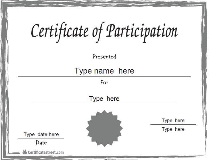 Participation Award Certificate Template Free Templates For Street
