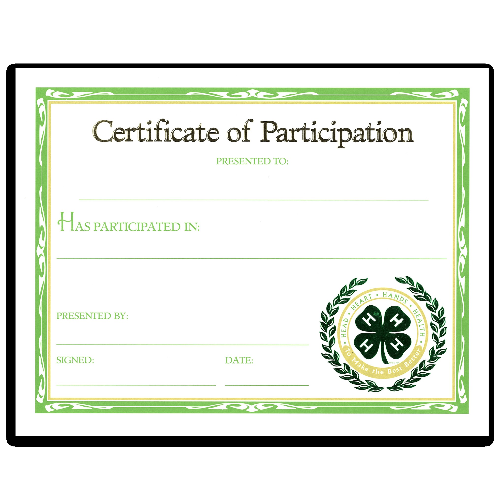 Participation Certificate Shop 4 H Images
