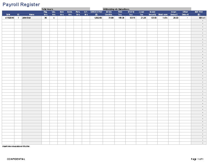 Payroll Template Free Employee For Excel Tax Spreadsheet