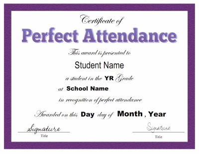 Perfect Attendance Certificate Template Blank