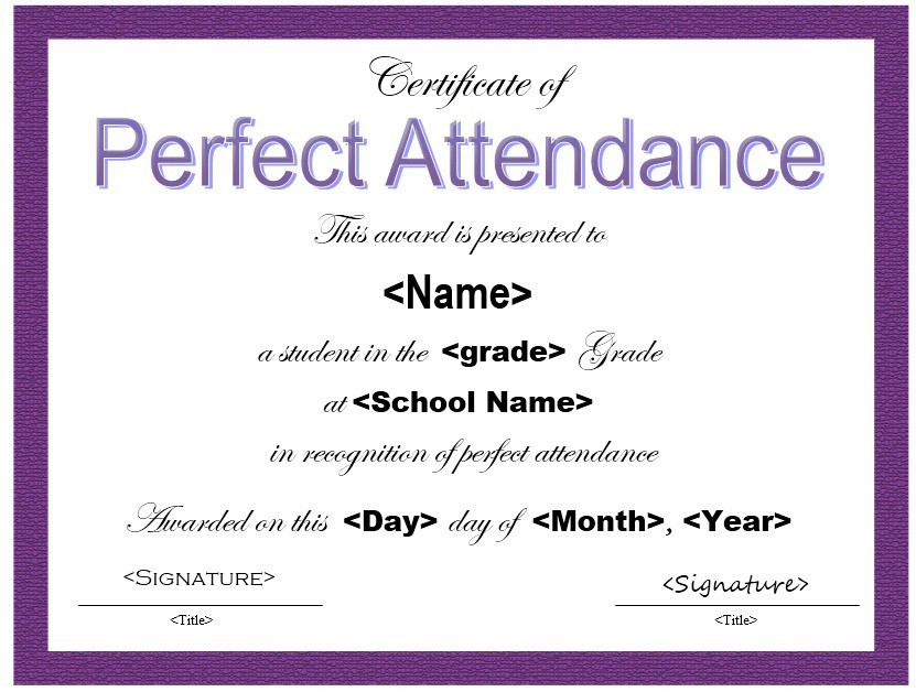 Perfect Attendance Certificate Template Cheapscplays Com
