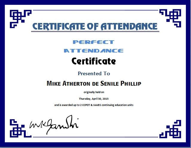 Perfect Attendance Certificate Template Word Blank Of