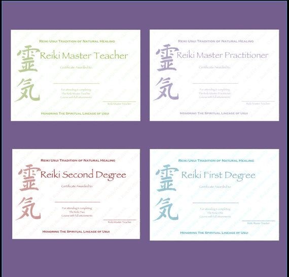 Personalised Complete Set Reiki Certificate Templates X4 Level 1