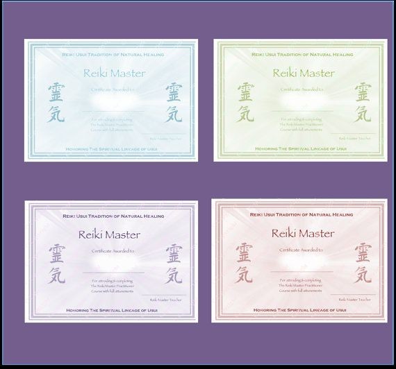 Personalised Complete Set Reiki Certificate Templates X4 Level 1 Template