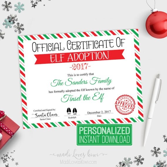Personalized Elf Ion Certificate Printable Official