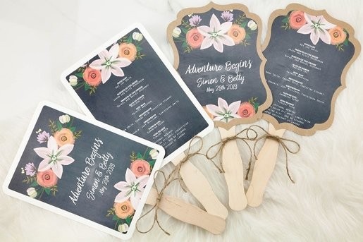 Personalized Wedding Program Paddle Fans With Chalkboard Color Print