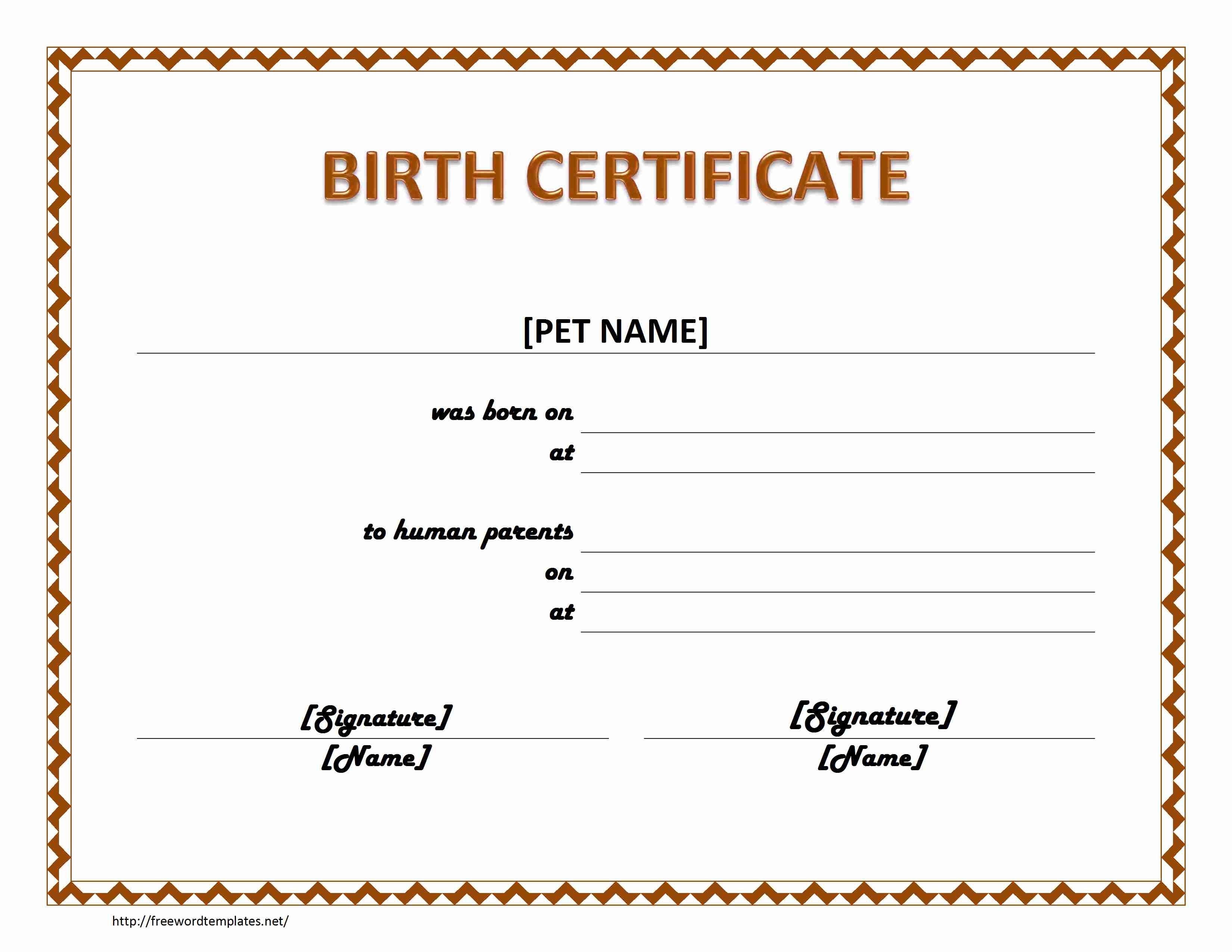 Pet Birth Certificate Dog Template