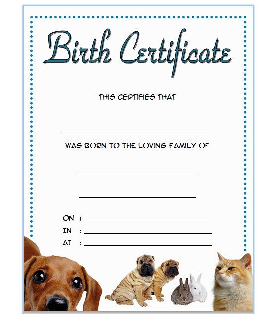 Pet Birth Certificate Template 3 Best 10 Templates