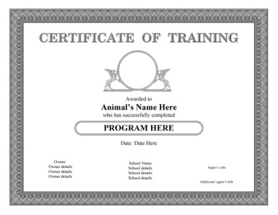 Pet Certificate Templates For Dogs Cats Horses And Other Animals Free Dog