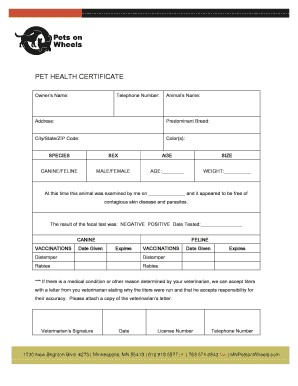Pet Health Fill Online Printable Fillable Veterinary Certificate Template