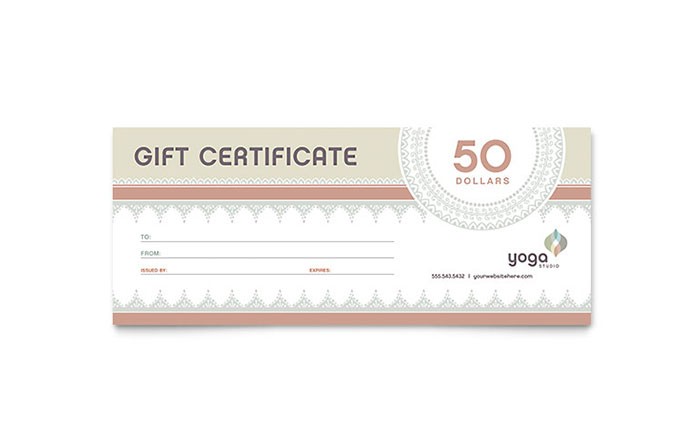 Pilates Yoga Gift Certificate Template Design Fitness Card
