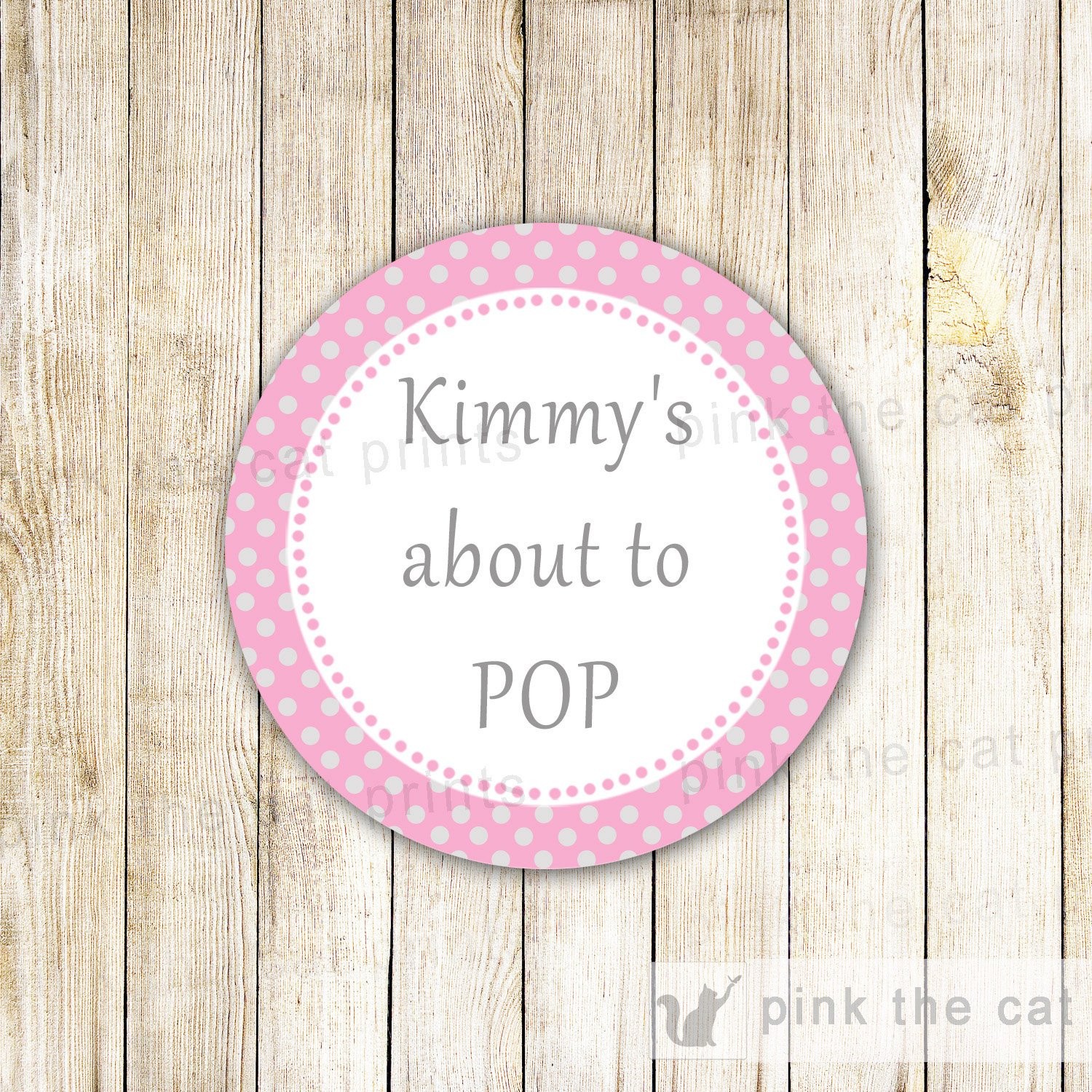 Pink Silver Grey Polka Dots Baby Girl Shower About To Pop Labels