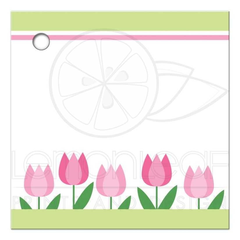 Pink Spring Tulip Border Blank Gift Or Favor Tag Tags