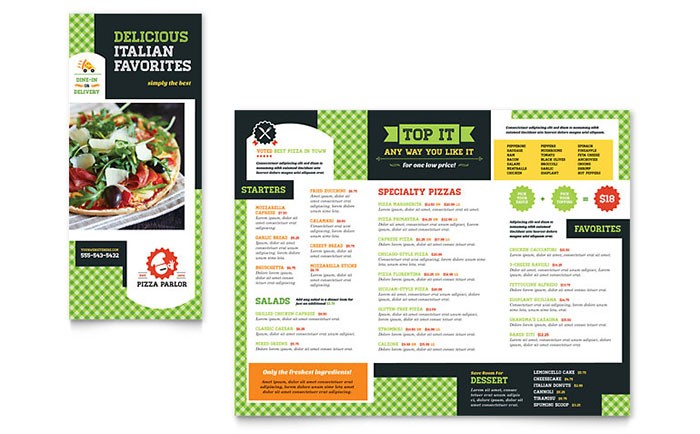 Pizza Parlor Take Out Brochure Template Design