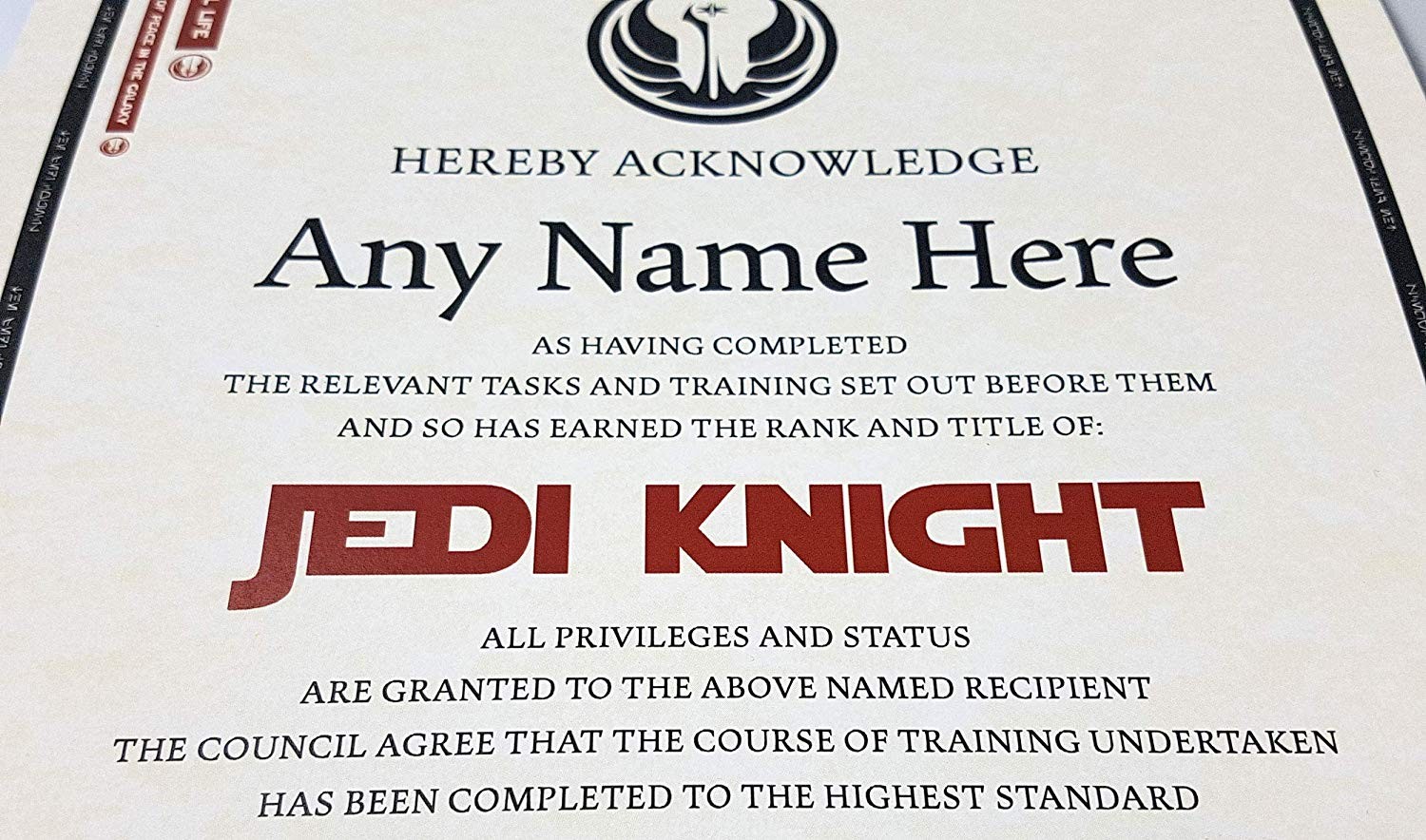 Planetsforsale Star Wars Jedi Knight Certificate In A Luxury