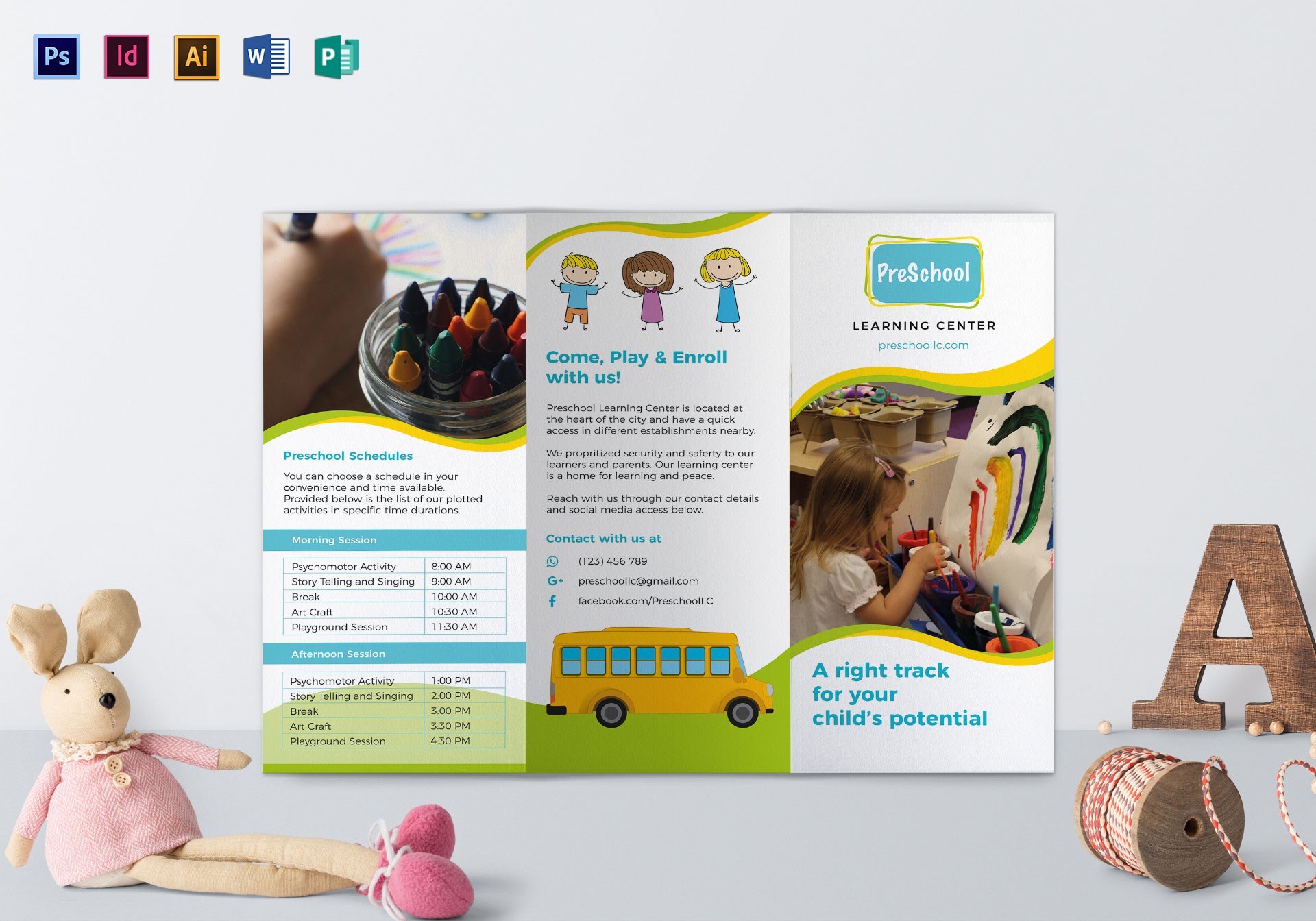 Pre School Brochure Design Template In PSD Word