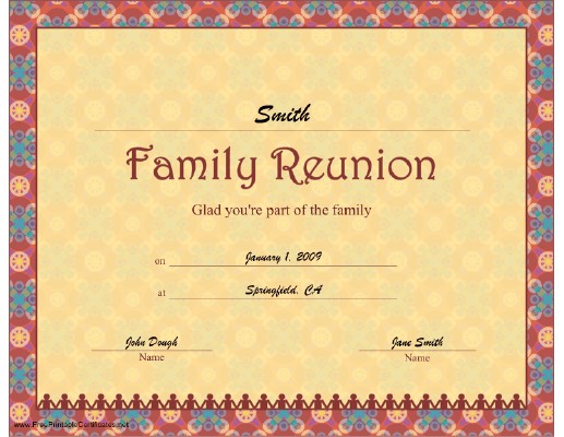 Print Award Certificates A Family Reunion Certificate With Festive