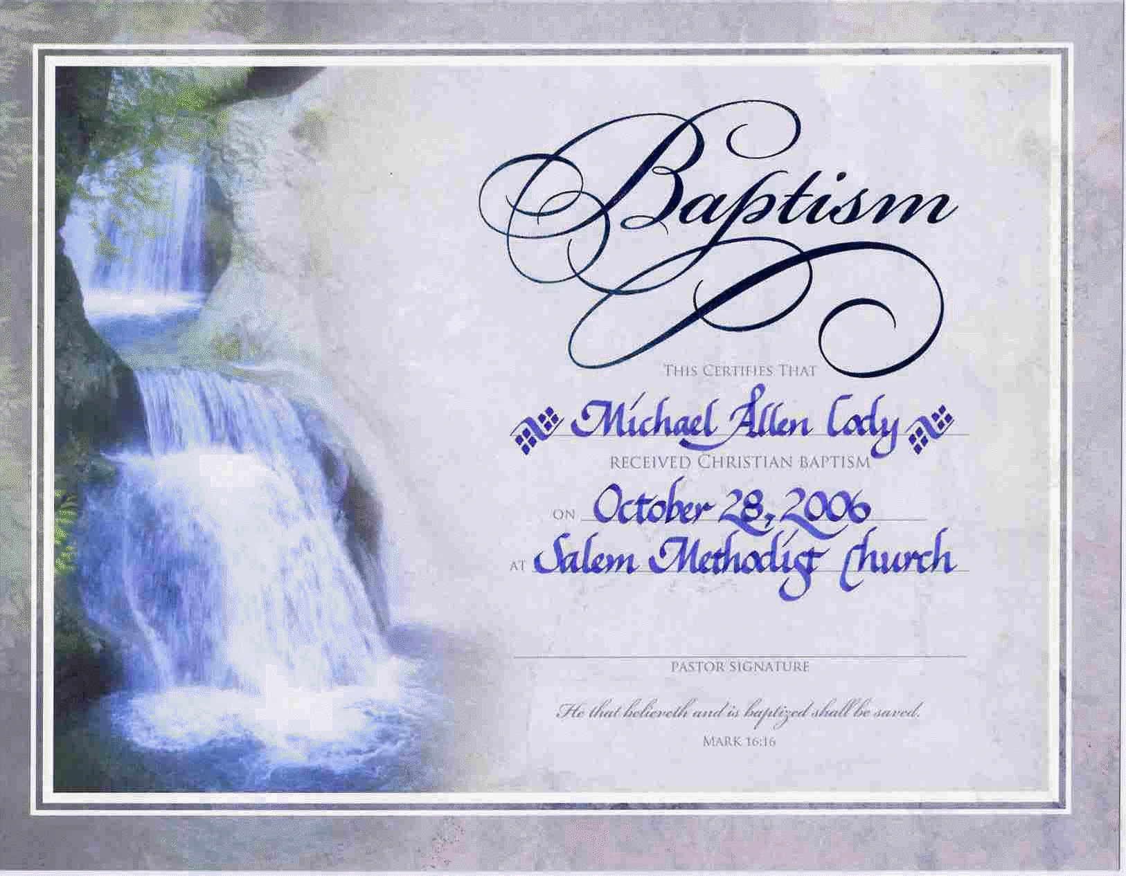 Printable Baptism Certificate Template Water