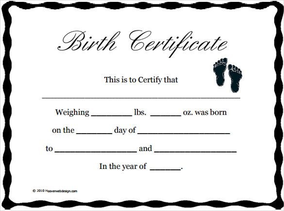 Printable Blank Baby Birth Certificate Template Download Snicker